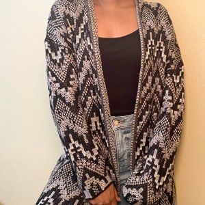 Lucky Brand Black Grey Printed Long Cardigan